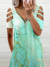 Loose Printed Short Sleeve Zippered V-neck Dress